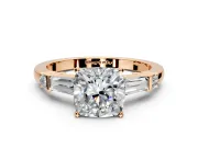 Bar-Set Engagement Ring Setting for Cushion Cut Center with Tapered Baguette Accents and Prong Head in Rose Gold