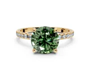 Solitaire Engagement Ring Setting for Fancy Green Round Cut Center with Fine Pave Narrow Band and Prong Head in Yellow Gold