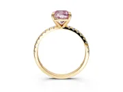 Solitaire Engagement Ring Setting for Fancy Pink Cushion Cut Center with Fine Pave Narrow Band and Prong Head in Yellow Gold