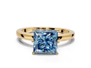 Solitaire Engagement Ring Setting for Fancy Blue Princess Cut Center with Plain Band and Tulip Prong Head in Yellow Gold