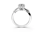 Bar-Set Engagement Ring Setting for Round Cut Center with Tapered Baguette Accents and Prong Head in Platinum