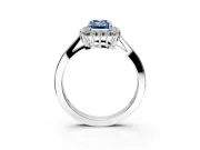 Starburst Halo Engagement Ring Setting for Fancy Blue Emerald Cut Center with Flat Cathedral Band and Prong Head in Platinum