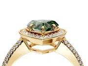 Milgrain Halo Engagement Ring Setting for Fancy Green Heart-Shaped Center with Three-Sided Pave Band and Prong Head in Yellow Gold