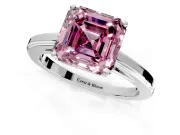 Solitaire Engagement Ring Setting for Fancy Pink Asscher Cut Center with Flat-Sided Plain Band and Prong Head in White Gold