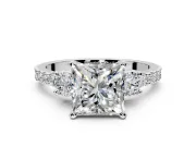 3 Stone Engagement Ring Setting for Princess Cut Center with Round Cut Side Accents and Prong Head in Sterling Silver