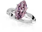 Solitaire Engagement Ring Setting for Fancy Pink Marquise Center with Carved Leaf Shoulders and Prong Head in Sterling Silver