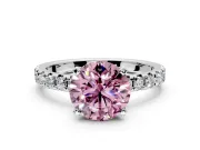 Solitaire Engagement Ring Setting for Fancy Pink Round Cut Center with Large Accents and Prong Head in Sterling Silver