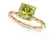 Solitaire Engagement Ring Setting for Fancy Yellow Cushion Cut Center with Bamboo Band and Prong Head in Yellow Gold