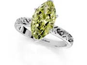 Solitaire Engagement Ring Setting for Fancy Yellow Marquise Center with Scrollwork Band and Prong Head in Sterling Silver