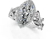 Halo Engagement Ring Setting for Marquise Center with Leaf Motif Split Shank and Prong Head in Sterling Silver