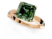Solitaire Engagement Ring Setting for Fancy Green Asscher Cut Center with Carved Leaf Shoulders and Prong Head in Rose Gold