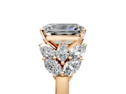 Leaf Cluster Engagement Ring Setting for Emerald Cut Center with Marquise Accents and Prong Head in Rose Gold
