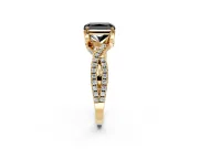 Solitaire Engagement Ring Setting for Fancy Black Radiant Cut Center with Narrow Twist Pave Band and Prong Head in Yellow Gold