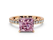 Solitaire Engagement Ring Setting for Fancy Pink Princess Cut Center with Large Accents and Prong Head in Rose Gold