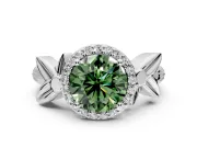 Halo Engagement Ring Setting for Fancy Green Round Cut Center with Floral Band and Prong Head in Platinum