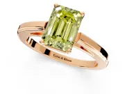Solitaire Engagement Ring Setting for Fancy Yellow Emerald Cut Center with Flat-Sided Plain Band and Prong Head in Rose Gold