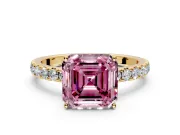 Solitaire Engagement Ring Setting for Fancy Pink Asscher Cut Center with Large Accent Band and Prong Head in Yellow Gold