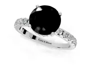 Solitaire Engagement Ring Setting for Fancy Black Round Cut Center with Band of Accents and Prong Head in Platinum