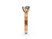 Solitaire Engagement Ring Setting for Fancy Blue Heart-Shaped Center with XO Engraved Band and Prong Head in Rose Gold