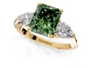 3 Stone Engagement Ring Setting for Fancy Green Radiant Cut Center with Large Pear-Shaped Accents and Prong Head in Yellow Gold