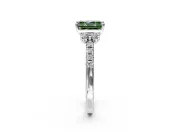 Paired Accent Engagement Ring Setting for Fancy Green Radiant Cut Center with Pave Band and Prong Head in Platinum
