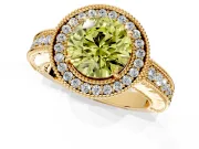 Milgrain Halo Engagement Ring Setting for Fancy Yellow Round Cut Center with Pave Band and Prong Head in Yellow Gold