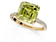 Solitaire Engagement Ring Setting for Fancy Yellow Asscher Cut Center with Pave Accents and Prong Head in Yellow Gold