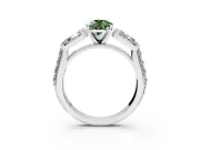 Channel-Set Engagement Ring Setting for Fancy Green Pear-Shaped Center with Baguette Band and Prong Head in Sterling Silver