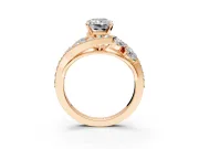 Halo Engagement Ring Setting for Radiant Cut Center with Marquise and Pave Bypass Band and Prong Head in Rose Gold