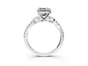 Leaf Motif Engagement Ring Setting for Asscher Cut Center with Pave Band and Prong Head in White Gold