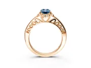 Floral Engagement Ring Setting for Fancy Blue Emerald Cut Center with Four Accent Clusters and Prong Head in Rose Gold