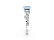 Leaf Motif Engagement Ring Setting for Fancy Blue Asscher Cut Center with Pave Band and Prong Head in Sterling Silver