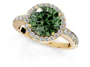 Halo Engagement Ring Setting for Fancy Green Round Cut Center with Heart-Shaped Openwork, Pave Band and Prong Head in Yellow Gold