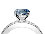 Solitaire Engagement Ring Setting for Fancy Blue Heart-Shaped Center with Channel-Set Accents and Prong Head in Platinum