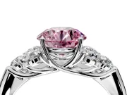 Cluster Engagement Ring Setting for Fancy Pink Round Cut Center with Round Cut Accent Frame and Prong Head in Sterling Silver