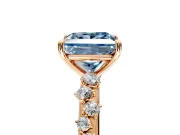 Cluster Engagement Ring Setting for Fancy Blue Princess Cut Center with Round Cut Accent Band and Prong Head in Rose Gold
