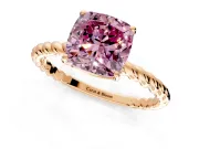 Solitaire Engagement Ring Setting for Fancy Pink Cushion Cut Center with Plain Twisted Rope Band and Prong Head in Rose Gold