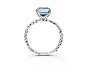 Solitaire Engagement Ring Setting for Fancy Blue Asscher Cut Center with Plain Twisted Rope Band and Prong Head in White Gold