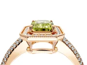 Milgrain Halo Engagement Ring Setting for Fancy Yellow Emerald Cut Center with Three-Sided Pave Band and Prong Head in Rose Gold
