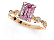 Solitaire Engagement Ring Setting for Fancy Pink Emerald Cut Center with Milgrain Bezel Accents and Prong Head in Rose Gold