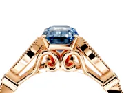 Solitaire Engagement Ring Setting for Fancy Blue Emerald Cut Center with Marquise and Bezel Accents and Prong Head in Rose Gold