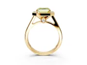 Halo Engagement Ring Setting for Fancy Yellow Asscher Cut Center with Outer Bezel Rim, Pave Band and Prong Head in Yellow Gold