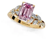 Solitaire Engagement Ring Setting for Fancy Pink Emerald Cut Center with Marquise Accent Twist Band and Prong Head in Yellow Gold