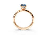 Solitaire Engagement Ring Setting for Fancy Blue Emerald Cut Center with Milgrain X Pattern Band and Prong Head in Rose Gold