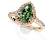 Halo Engagement Ring Setting for Fancy Green Pear-Shaped Center with Pave Accents, Heart Basket and Prong Head in Rose Gold