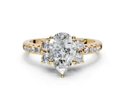 Paired Accent Engagement Ring Setting for Pear-Shaped Center with Pave Band and Prong Head in Yellow Gold