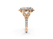 Double Halo Engagement Ring Setting for Marquise Center with Narrow Pave Split Shank and Prong Head in Rose Gold