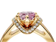 Solitaire Engagement Ring Setting for Fancy Pink Cushion Cut Center with Wide Band, Pave Collar and Prong Head in Yellow Gold