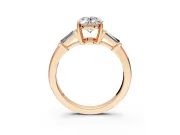 3 Stone Engagement Ring Setting for Oval Center with Baguette Accents and Prong Head in Rose Gold
