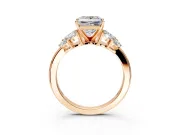 Leaf Cluster Engagement Ring Setting for Princess Cut Center with Marquise Accents and Prong Head in Rose Gold
